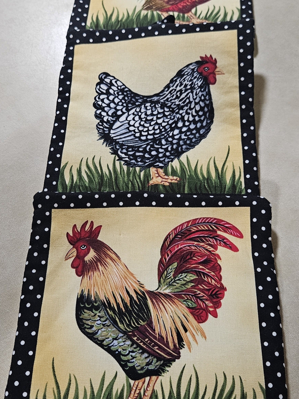 Rooster and Hen Potholders Set Of 3